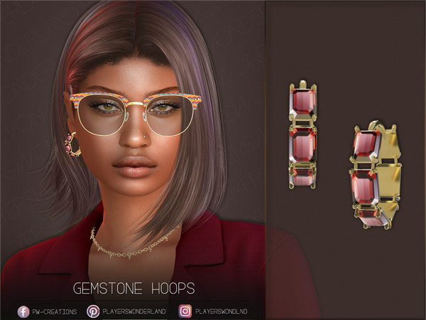 Sims 4 — Gemstone Hoops by PlayersWonderland — Beautiful bold gemstone hoops. - 5 Swatches