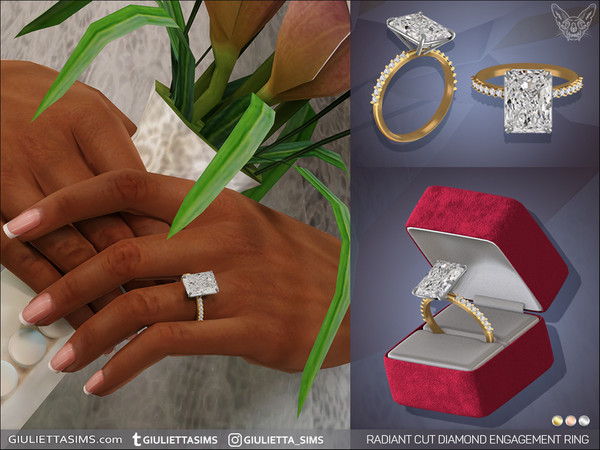 Sims 4 — Radiant Cut Diamond Pave Setting Engagement Ring by feyona — Radiant Cut Diamond Pave Setting Engagement Ring