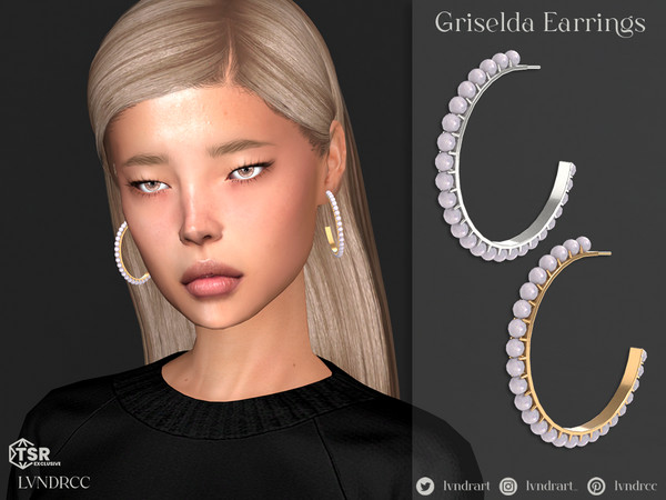 Sims 4 — Griselda Earrings by LVNDRCC — Pink pearl earrings with small diamond inlays, in silver and gold.