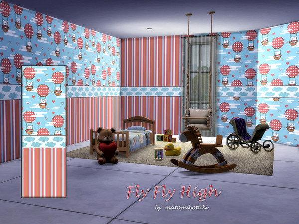 Sims 4 — Fly Fly High.package by matomibotaki — Friendly and colorful children's wallpaper with funny balloons and
