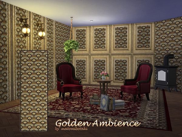Sims 4 — Golden Ambience.package by matomibotaki — Elegant wallpaper with golden elements, classically chic and stylish,