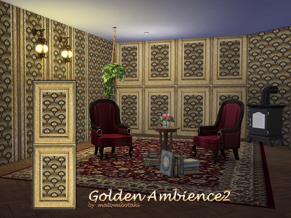 Sims 4 — Golden Ambience2.package by matomibotaki — Elegant wallpaper with golden elements, classically chic and stylish,
