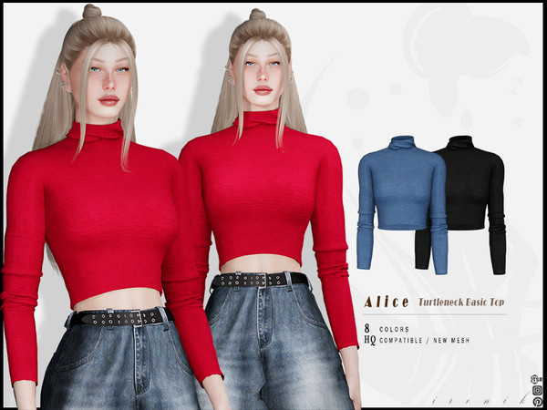 Sims 4 — Alice Turtleneck Basic Top by _ironik_ — -8 Colors
