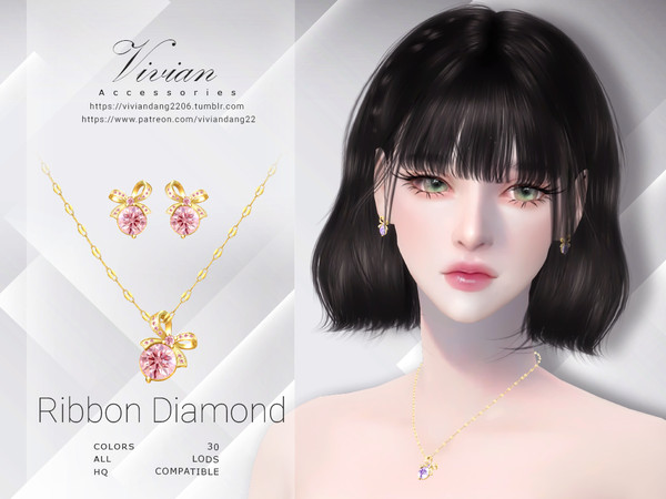Sims 4 — VivianDang_AF_Earing_RibbonDiamond.package by VivianDang — - Contains 2 items: Earing and Necklace