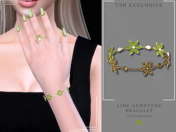Sims 4 — Lime Gemstone Bracelet by Glitterberryfly — A lime gemstone bracelet with diamonds