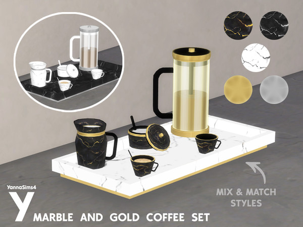 Sims 4 — YannaSims4 Marble And Gold Coffee Set Cup With Spoon by YannaSims4CC — Hi! Here's a luxury coffee set in white