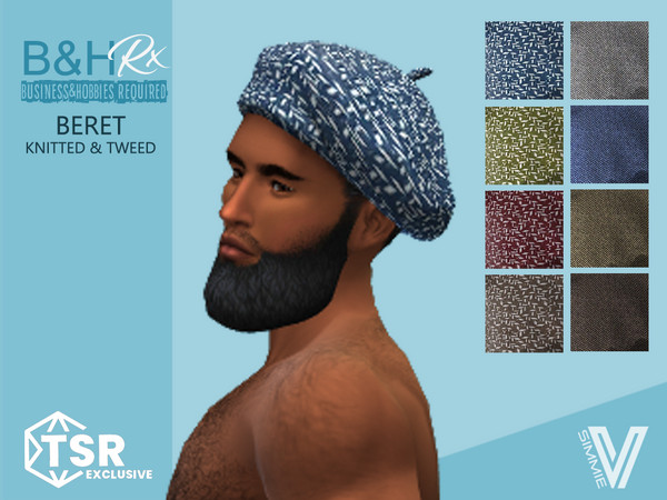 Sims 4 — B&HRx Beret by SimmieV — A set of 8 berets in knit or tweed.