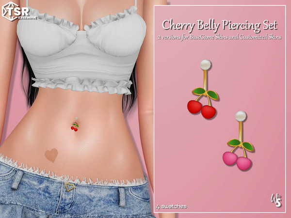 Sims 4 — Cherry Belly Button Piercing Set by WisteriaSims — This Set Includes 2 piercings, one for each skin type A (for