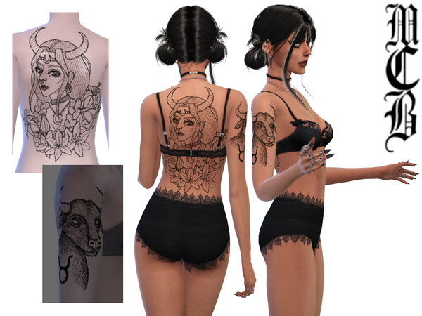 Sims 4 — Taurus Zodiac Back Tattoo by MaruChanBe2 — Taurus zodiac themed tattoos for your cuties.
