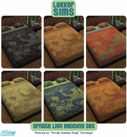Sims 2 — Lekker Ornate Lion Bedding by Lekker Sims — By Lekker Sims. Based on artwork available on a variety of gifts at