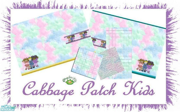 Sims 2 — Cabbage Patch Kids by Lorah — Pink, blue, mint wallpaper with Cabbage Patches for your Sims child or baby. Comes