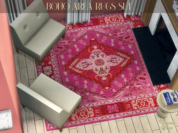 Sims 4 — [CarolaSims] Boho Area Rugs Set Square by xCarolaSimsx — Sets of pink Boho rugs that grace and complement any