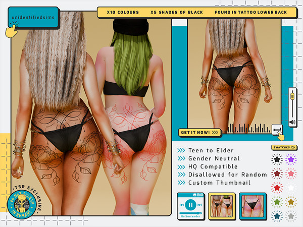 Sims 4 — No Surrender Tattoo by unidentifiedsims — 10 Colours