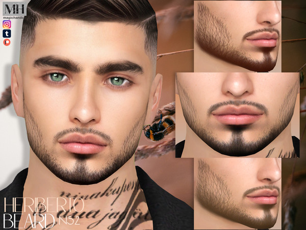 Sims 4 — Heriberto Beard N52 by MagicHand — Sharp Chin Strap Stubble beard in 13 colors - HQ Compatible.