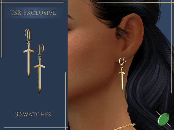 Sims 4 — Astraea Hoops by Pitted0live — Hoop earrings with sword shaped charms Custom catalog image