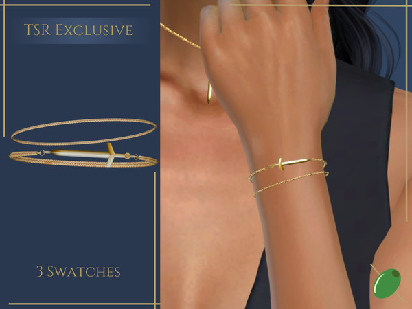 Sims 4 — Astraea Bracelet by Pitted0live — Chain stacked bracelet with a sword shaped detail Custom catalog image