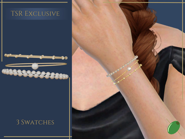 Sims 4 — Macie Bracelet by Pitted0live — Triple stacked bracelet set featuring metal beads and pearls Custom catalog