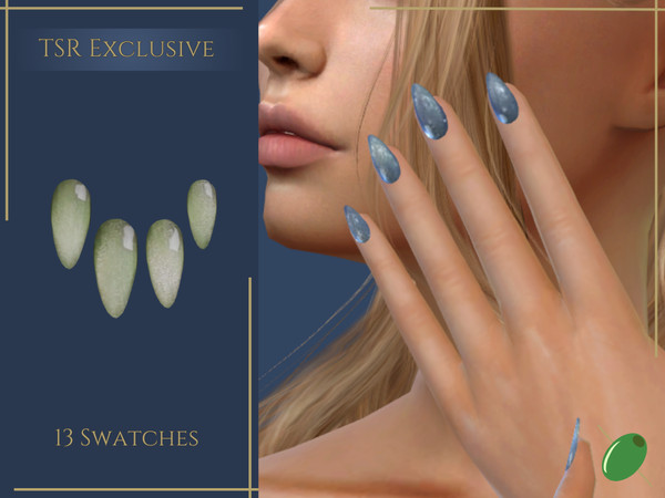 Sims 4 — Brushed Velvet Nails by Pitted0live — Cat eye style oval nails Custom catalog image