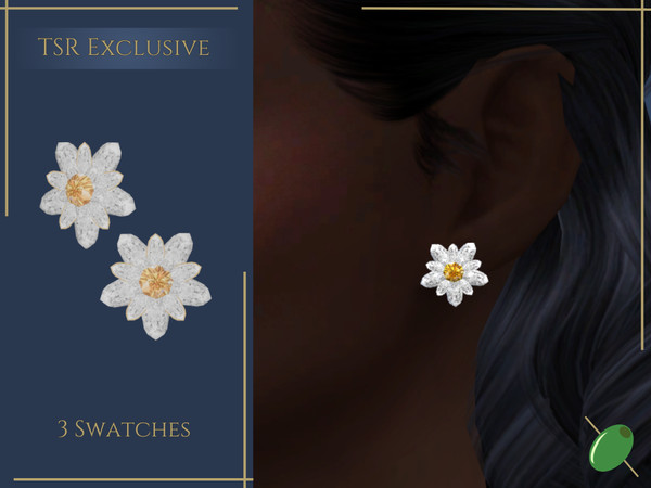 Sims 4 — Daisy Earrings by Pitted0live — Diamond flower shaped earrings Custom catalog image