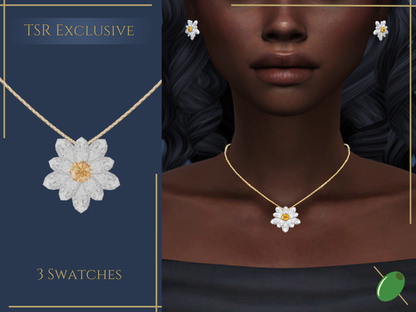 Sims 4 — Daisy Necklace by Pitted0live — Diamond flower shaped pendant Custom catalog image