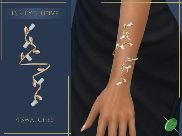 Sims 4 — Vanessa Bracelet by Pitted0live — Cuff style bracelet with an olive vine design Custom catalog image