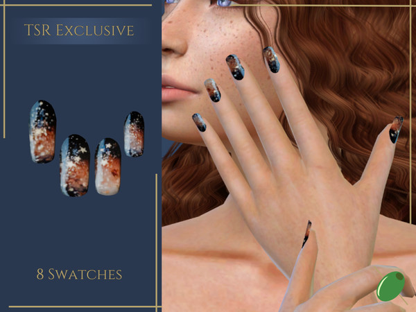 Sims 4 — Swirled Galaxy Nails by Pitted0live — Galaxy themed nails with a pop of colour Custom catalog image