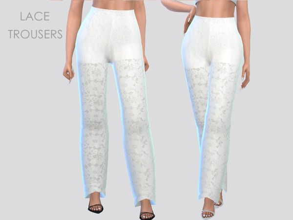 Sims 4 — Lace Trousers by Puresim — White lace pants for a chic look.