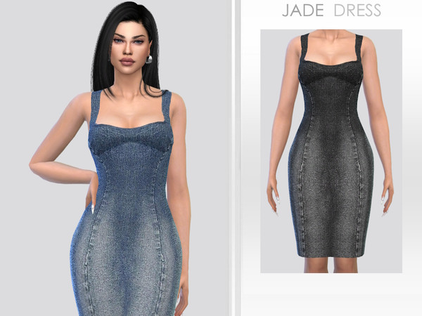 Sims 4 — Jade Dress by Puresim — Denim dress in 3 swatches