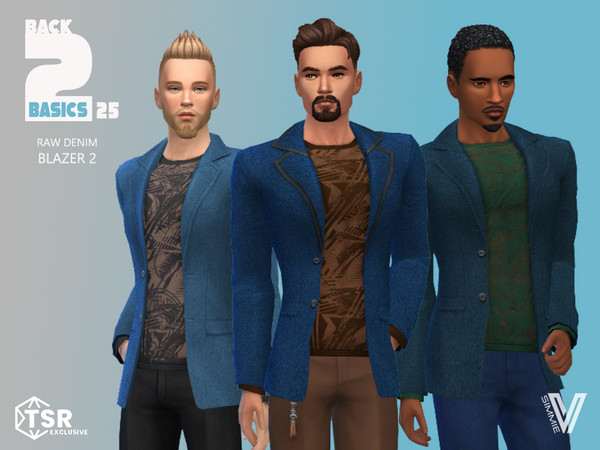 Sims 4 — B2B Raw Denim Blazer 2 by SimmieV — A raw denim blazer with sheer t-shirt. This trendy look is available in 8
