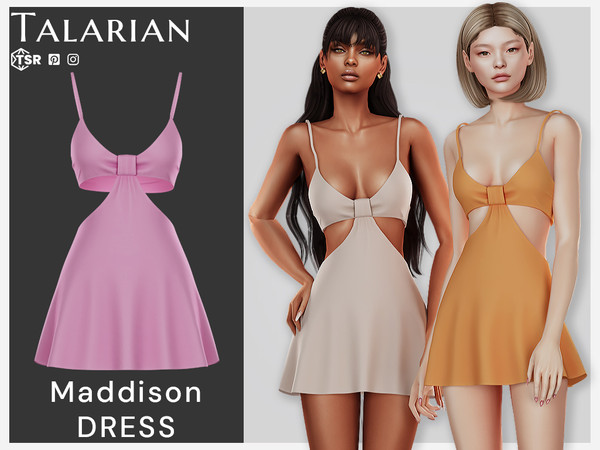 Sims 4 — Maddison Dress by talarian — Stylish cut-out mini dress with spaghetti straps Available in 23 colors All maps,