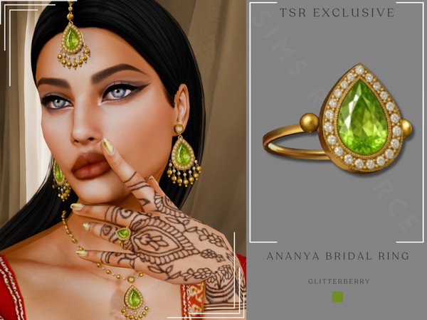Sims 4 — Ananya Bridal Ring by Glitterberryfly — A gorgeous green gemstone ring set in gold