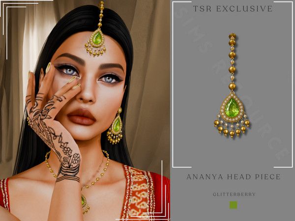 Sims 4 — Ananya Bridal Headpiece by Glitterberryfly — An Indian inspired bridal headpiece with green gemstones