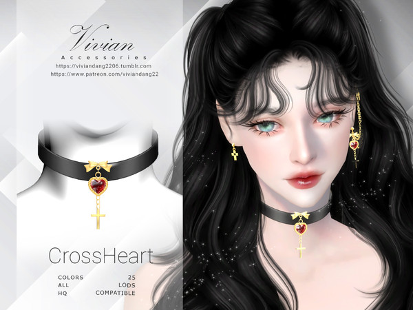 Sims 4 — CrossHeart - Choker by VivianDang — - All new meshes