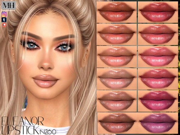 Sims 4 — Eleanor Lipstick N260 by MagicHand — Dewy sheer lips in 16 colors - HQ Compatible.
