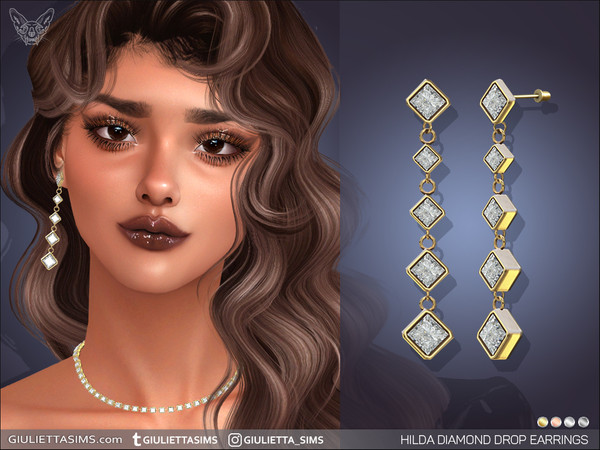 Sims 4 — Hilda Diamond Drop Earrings by feyona — Hilda Diamond Drop Earrings come in 4 colors of metal: yellow gold,