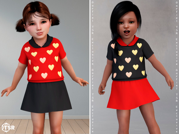 Sims 4 — Victoire - Heart Polo toddler dress by Garfiel — A sweet toddler dress featuring a polo collar and playful heart