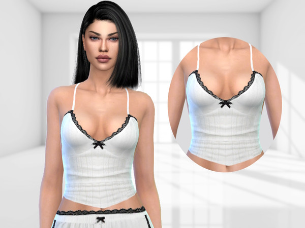 Sims 4 — Pajama Top by Puresim — White pajama top for female sims