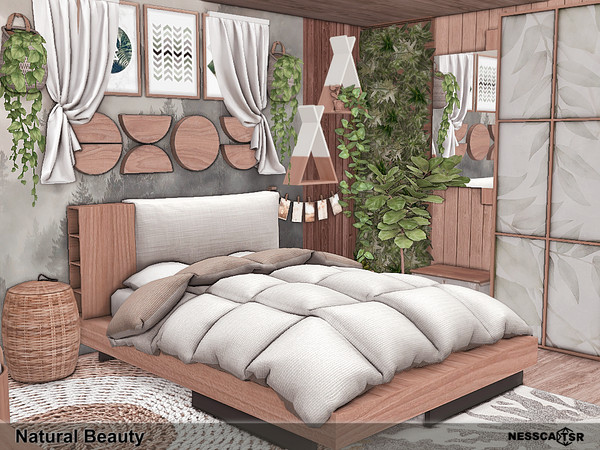 Sims 4 — Natural Beauty by Nessca — Natural Beauty is a bedroom with a green and nature theme. Have fun! Wall size -