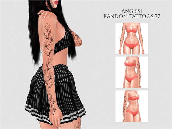 Sims 4 — Random tattoos 77 by ANGISSI — PREVIEWS MADE USING HQ MOD 3 options (both sides, separately right and left)