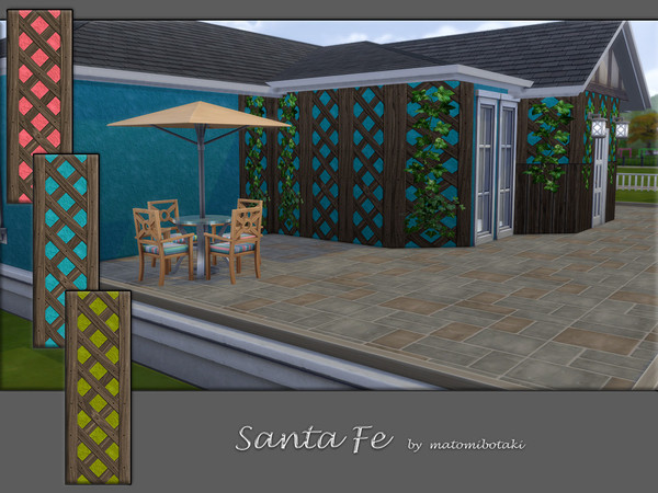 Sims 4 — Santa Fe.package by matomibotaki — Textured wall in 3 different color shades with wooden plant grid framed with
