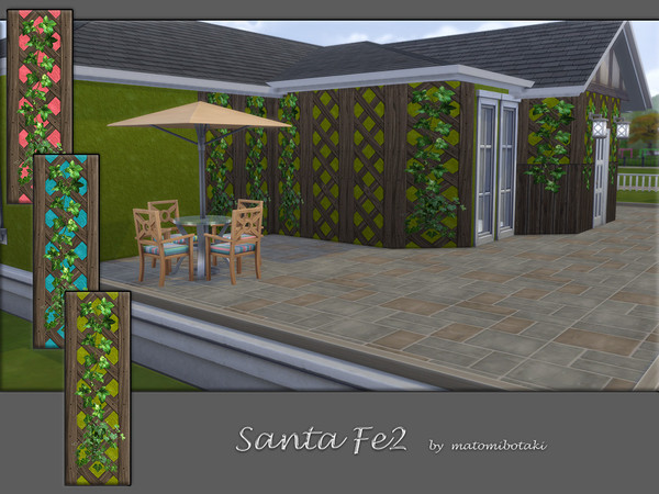 Sims 4 — Santa Fe2.package by matomibotaki — Textured wall in 3 different color shades with wooden plant grid framed with