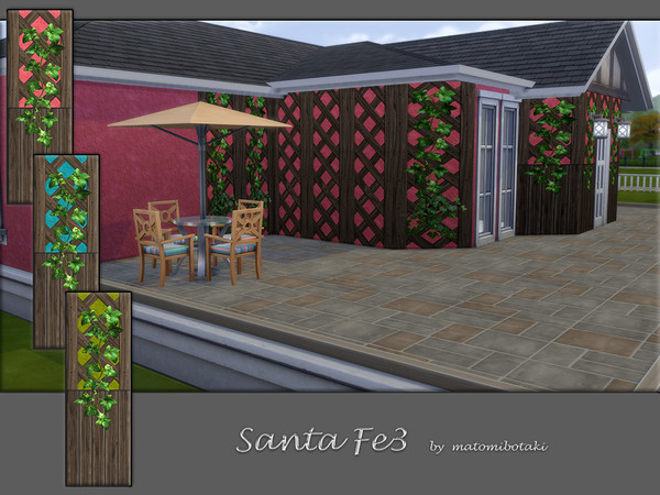 Sims 4 — Santa Fe3.package by matomibotaki — Textured wall in 3 different color shades with wooden plant grid framed with