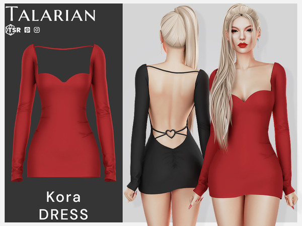 Sims 4 — Kora Dress by talarian — Long sleeve mini dress with open back, sweetheart neckline and decorative heart detail