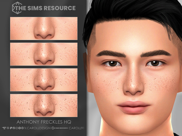 Sims 4 — Anthony Freckles HQ by Caroll912 — A 4-swatch soft and dense nose and cheek freckles in different brown tones.