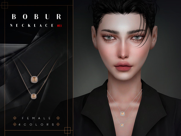 Sims 4 — Double necklace with gems by Bobur2 — Double necklace with gemstone pendant for female 4 colors I hope you like