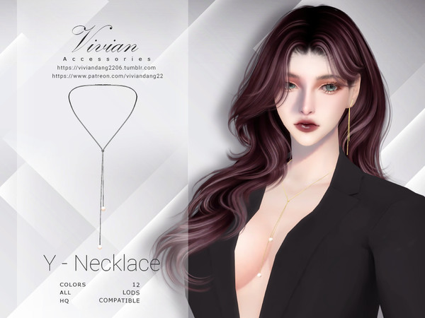 Sims 4 — Y - Necklace by VivianDang — - 2 version, work good with and without cloth on, work well with turtle neck shirt.