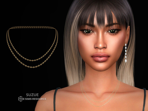 Sims 4 — Double Chain Necklace by Suzue — New Mesh (Suzue)