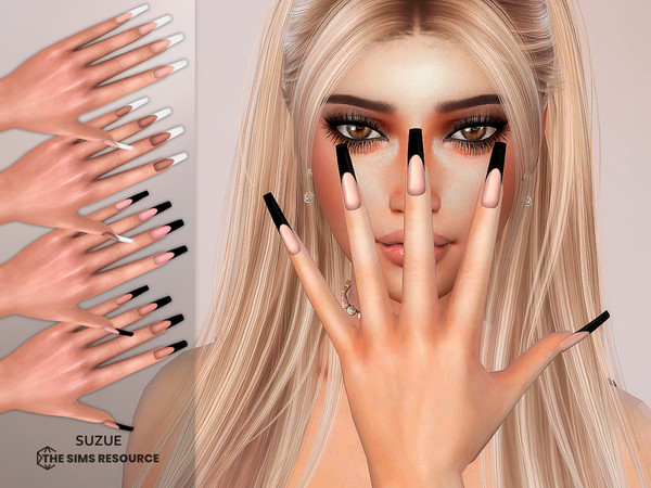 Sims 4 — French Coffin Nails by Suzue — New Mesh (Suzue)