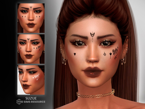 Sims 4 — Face Tattoo N40 by Suzue — 12 Swatches