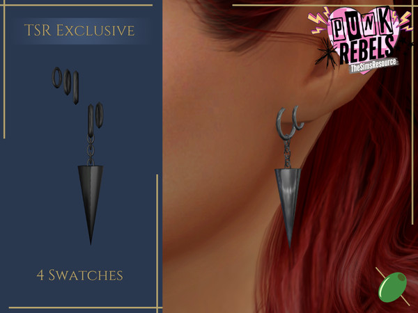 Sims 4 — Alexa Earrings by Pitted0live — Alternative style earrings featuring hoops and a cone drop Custom catalog image